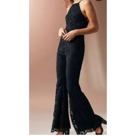 Boston Proper Black Lace Jumpsuit Size 8 - Picture 1 of 10
